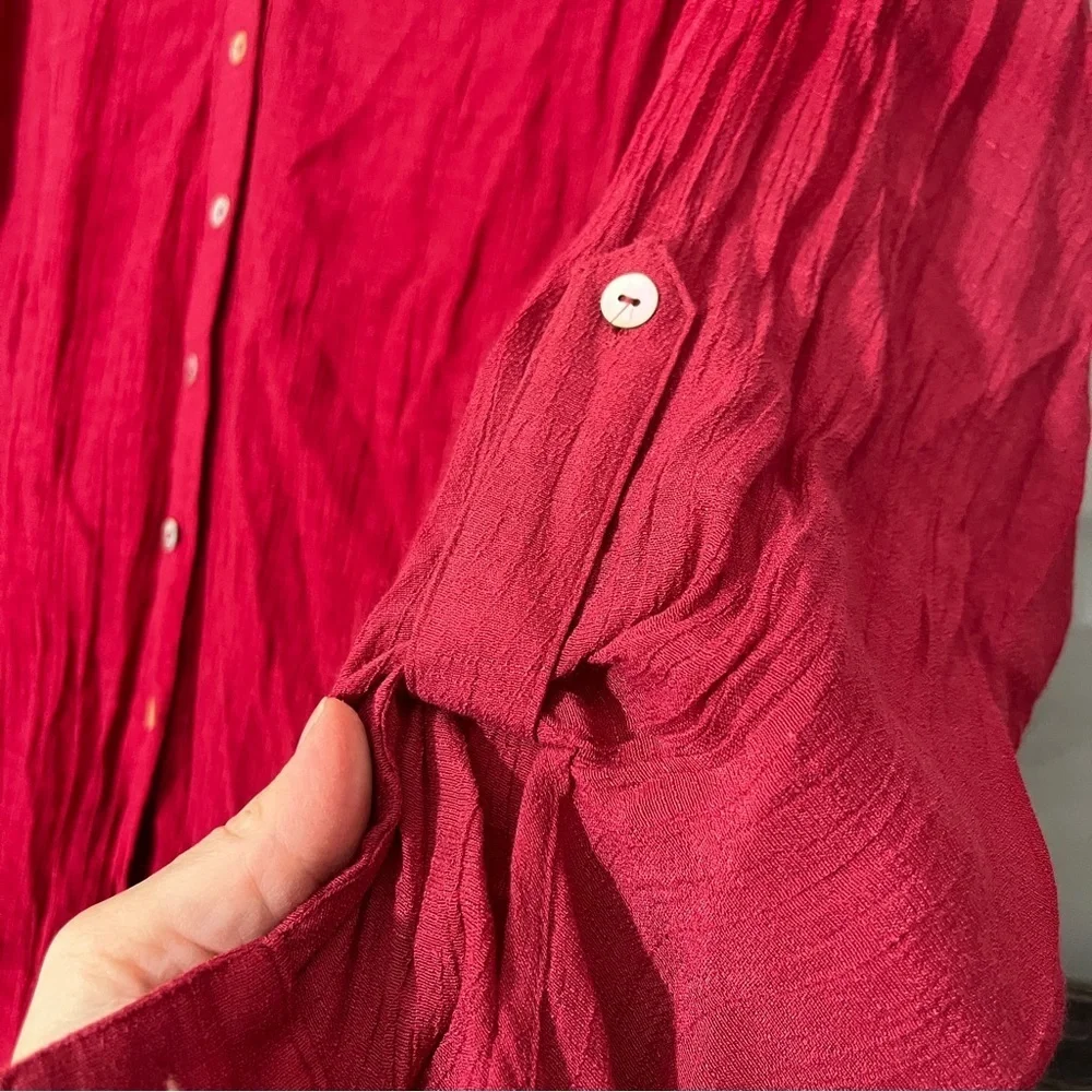 Zac & Rachel Gauzy Red Button Up Roll Tab Sleeves Women's 2X - Picture 4 of 8